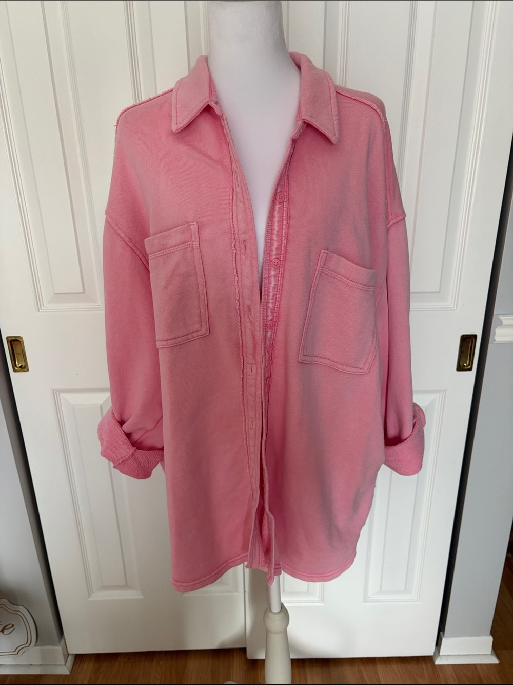Aerie Pink Oversized Button-Front Shirt Jacket